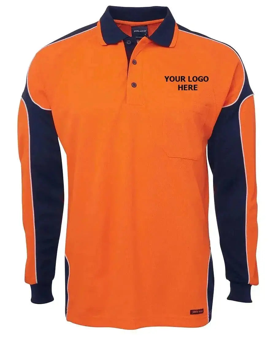 Logo Printed JB'S Hi-Vis Long Sleeve Arm Panel Polo 6AP4L x10 Jb's Wear